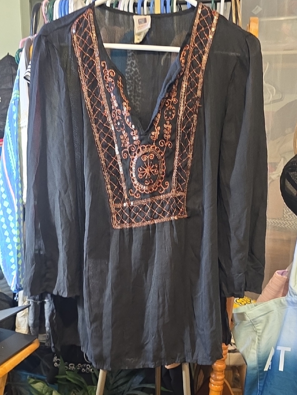 Faded Glory Black Top with Red Logo Detail As Is Sequence Missing